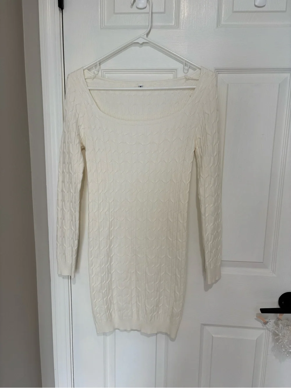 Cream Cable Knit Scoop Neck Sweater Dress